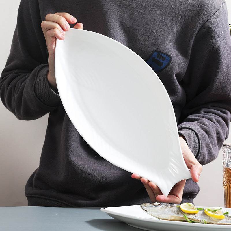 Household Ceramic Fish Plate Simple White - Mubimart