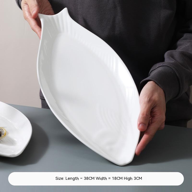 Household Ceramic Fish Plate Simple White - Mubimart -  