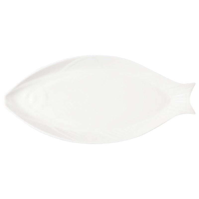 Household Ceramic Fish Plate Simple White - Mubimart -  