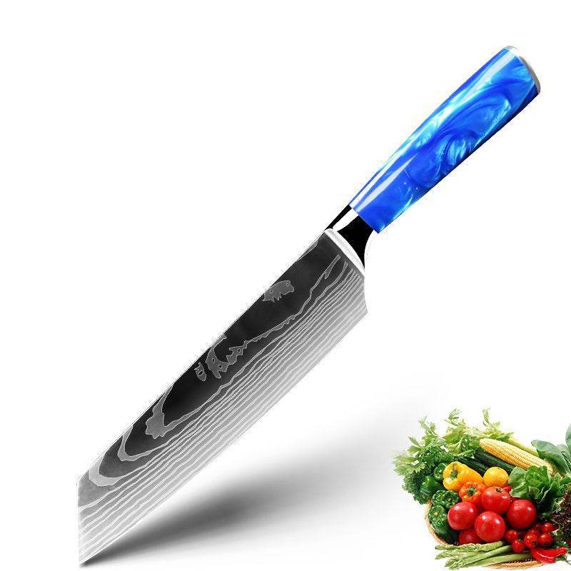 Household Chef Knife Knife Set With Light Blue Resin Handle - Mubimart