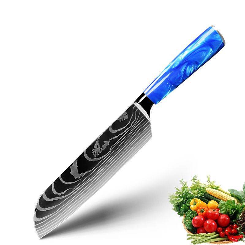 Household Chef Knife Knife Set With Light Blue Resin Handle - Mubimart