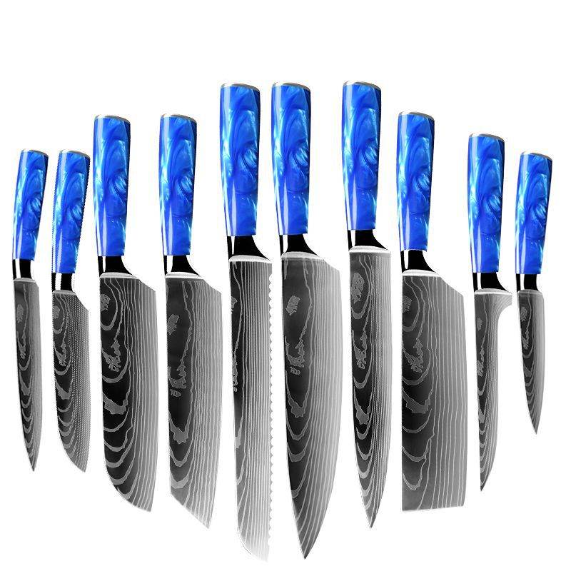 Household Chef Knife Knife Set With Light Blue Resin Handle - Mubimart