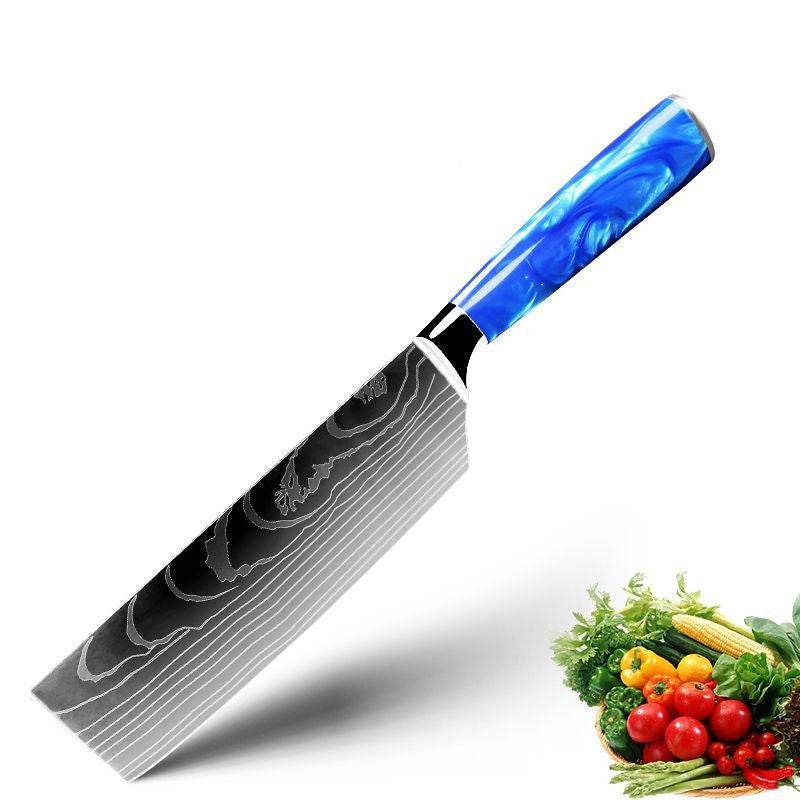 Household Chef Knife Knife Set With Light Blue Resin Handle - Mubimart
