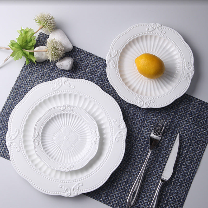 Household European Pure White Dessert Plate Water Fruit Plate - Mubimart -  