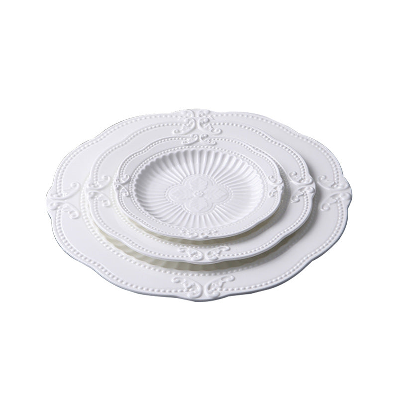 Household European Pure White Dessert Plate Water Fruit Plate - Mubimart -  