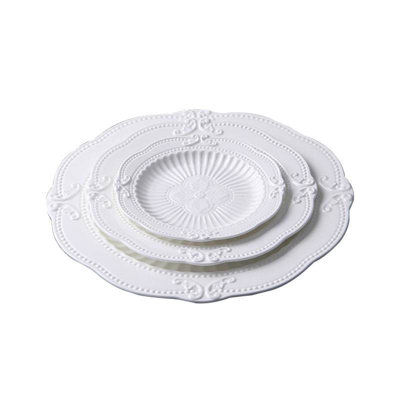 Household European Pure White Dessert Plate Water Fruit Plate - Mubimart