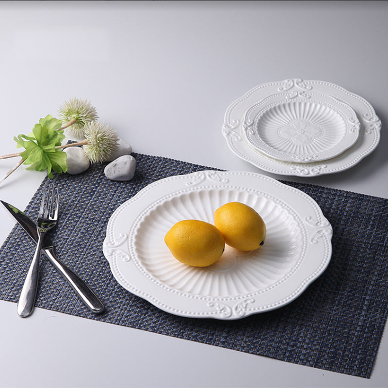 Household European Pure White Dessert Plate Water Fruit Plate - Mubimart -  