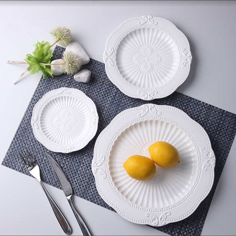 Household European Pure White Dessert Plate Water Fruit Plate - Mubimart - Plates 