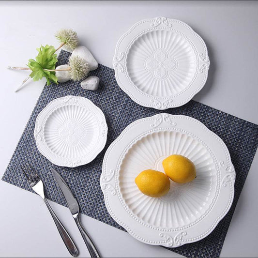 Household European Pure White Dessert Plate Water Fruit Plate - Mubimart