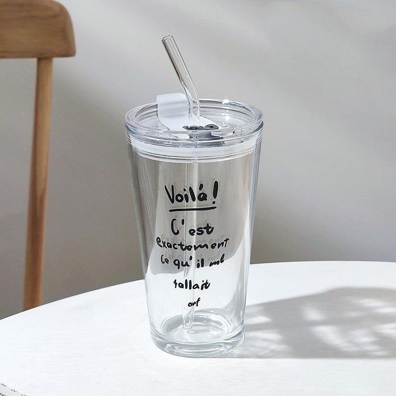 Household Glass Water Cup With Lid - Mubimart -  