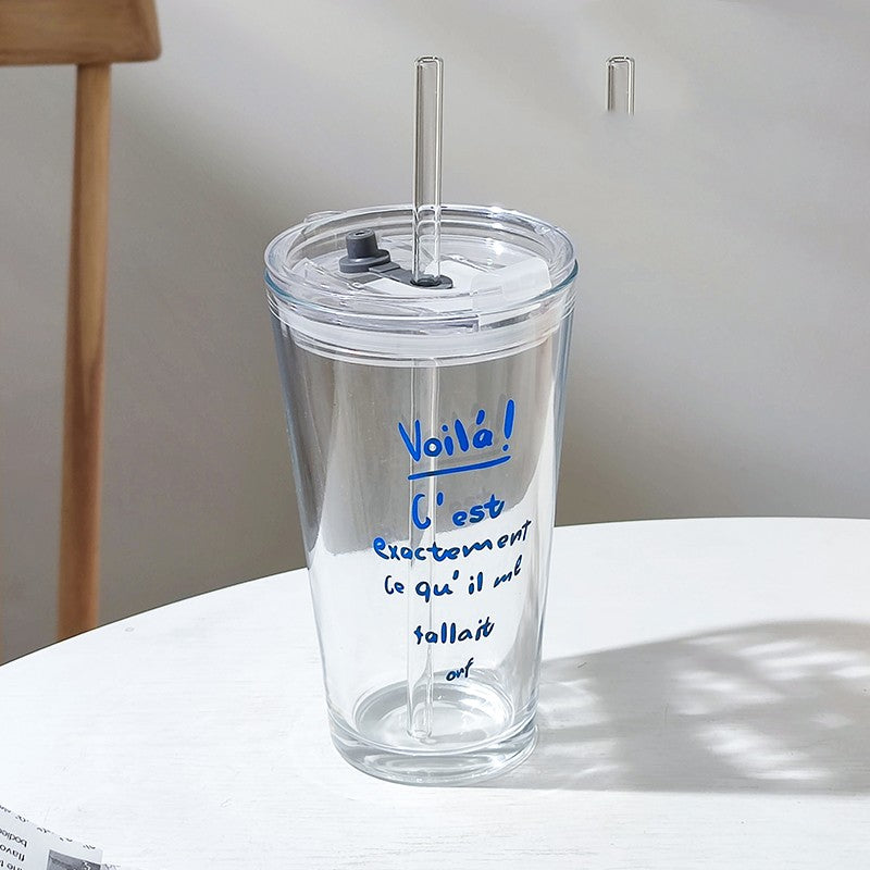 Household Glass Water Cup With Lid - Mubimart -  