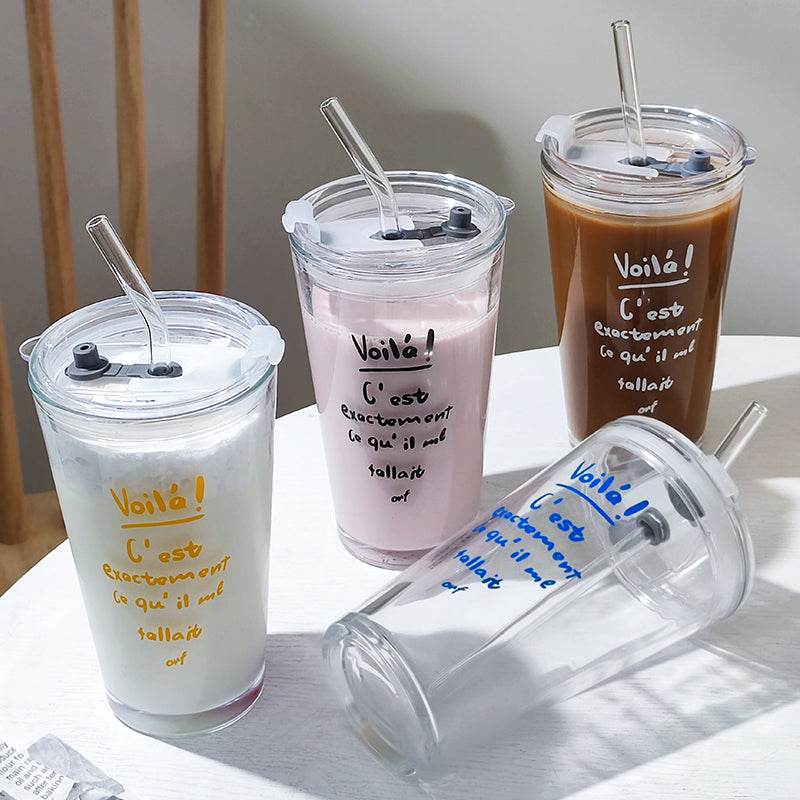Household Glass Water Cup With Lid - Mubimart
