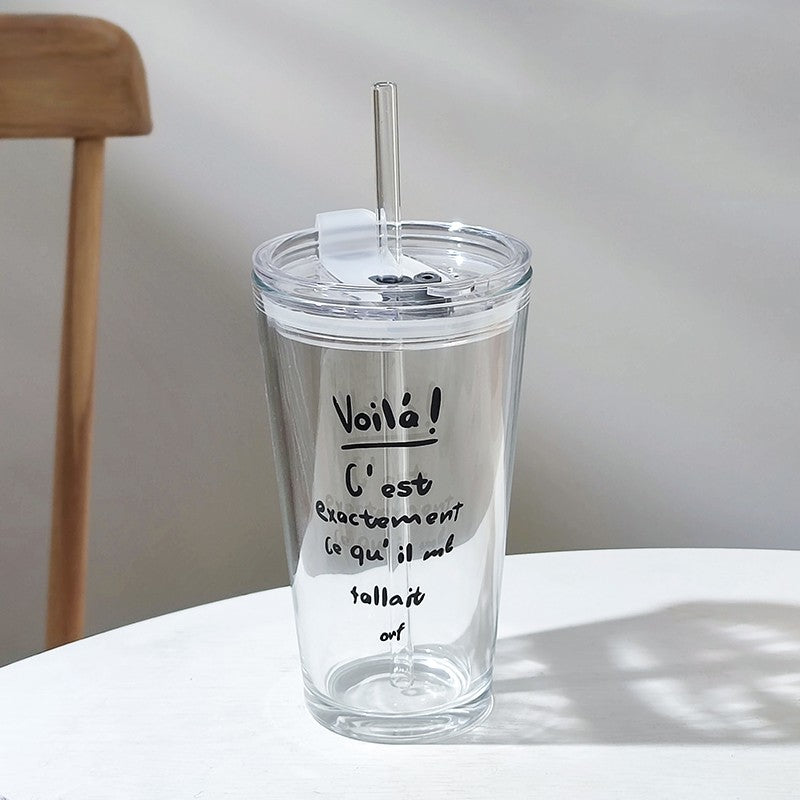 Household Glass Water Cup With Lid - Mubimart -  