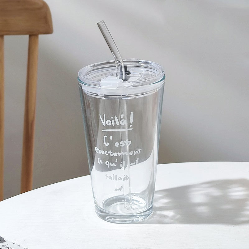 Household Glass Water Cup With Lid - Mubimart -  