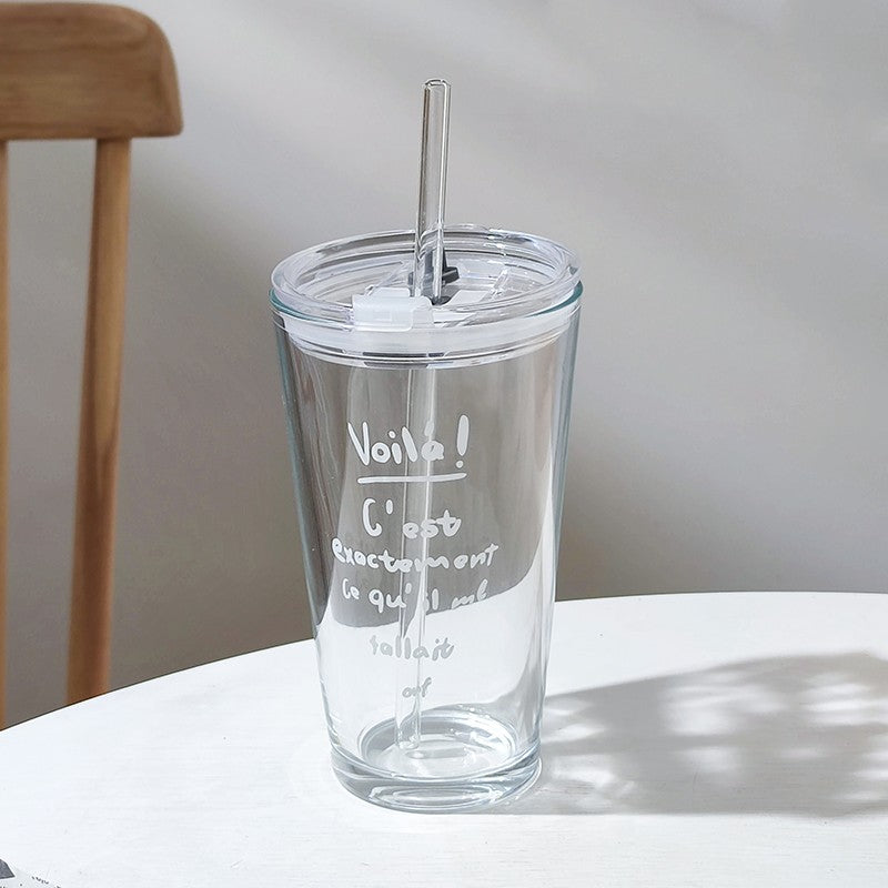 Household Glass Water Cup With Lid - Mubimart -  