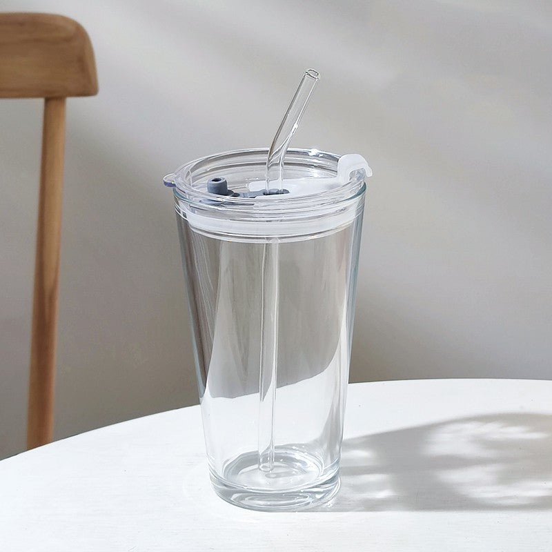 Household Glass Water Cup With Lid - Mubimart -  