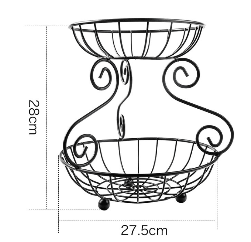 Household Iron 2 Tier Fruit Basket Vintage Style Storage Basket Living Room Fruit Basket Creative Iron Snack Container Black - Mubimart