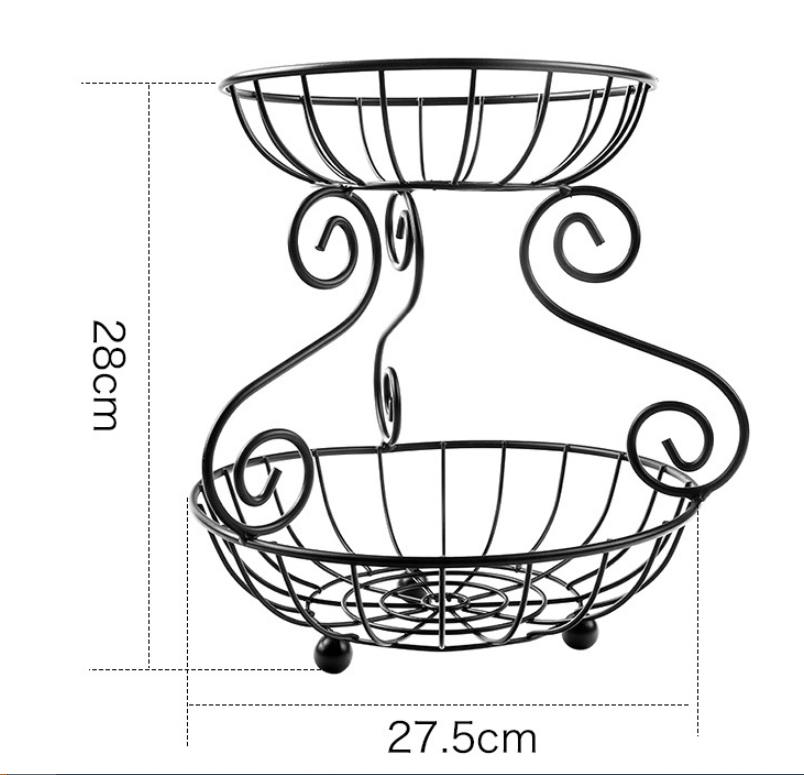 Household Iron 2 Tier Fruit Basket Vintage Style Storage Basket Living Room Fruit Basket Creative Iron Snack Container Black - Mubimart -  