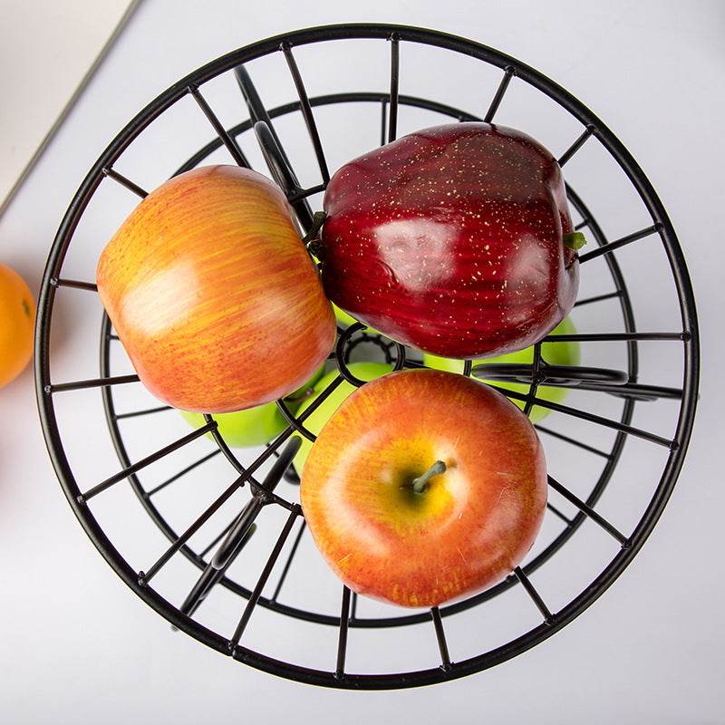 Household Iron 2 Tier Fruit Basket Vintage Style Storage Basket Living Room Fruit Basket Creative Iron Snack Container Black - Mubimart