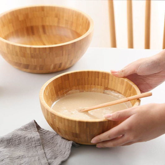Household Salad Wooden Bowl Stirring Chinese Medicine Mask Bamboo Bowl Bamboo Wooden Large And Noodles Wooden Basin Lettering - Mubimart