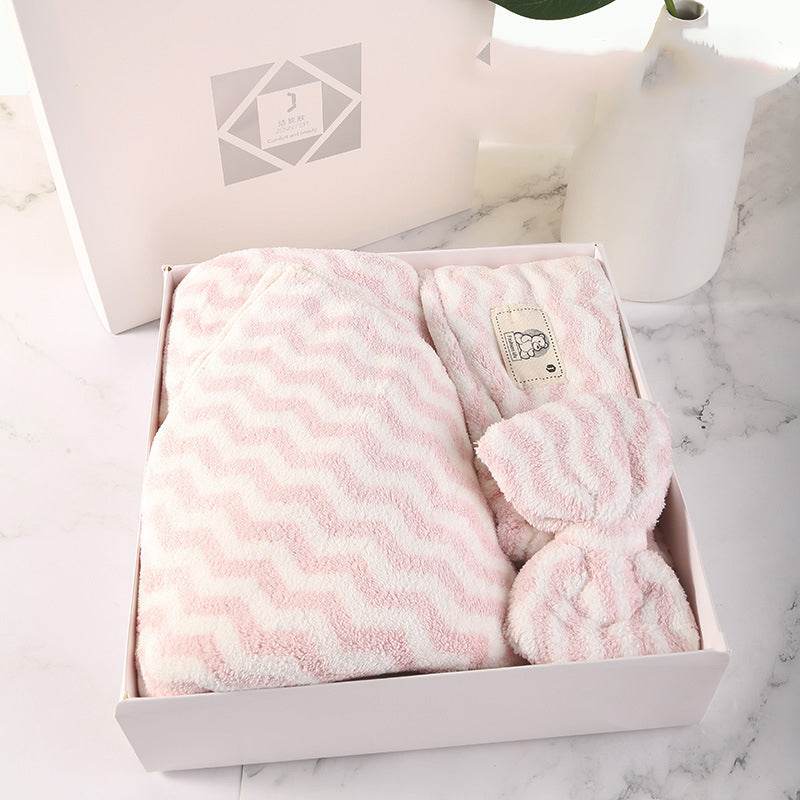 Household Simple Coral Fleece Dry Hair Towel Bath Band Set - Mubimart