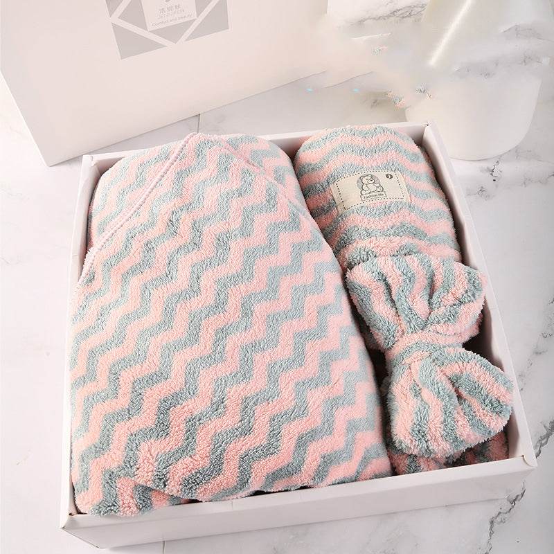 Household Simple Coral Fleece Dry Hair Towel Bath Band Set - Mubimart