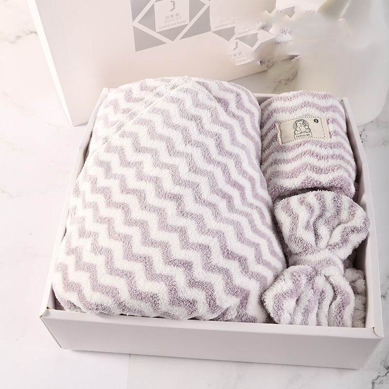 Household Simple Coral Fleece Dry Hair Towel Bath Band Set - Mubimart