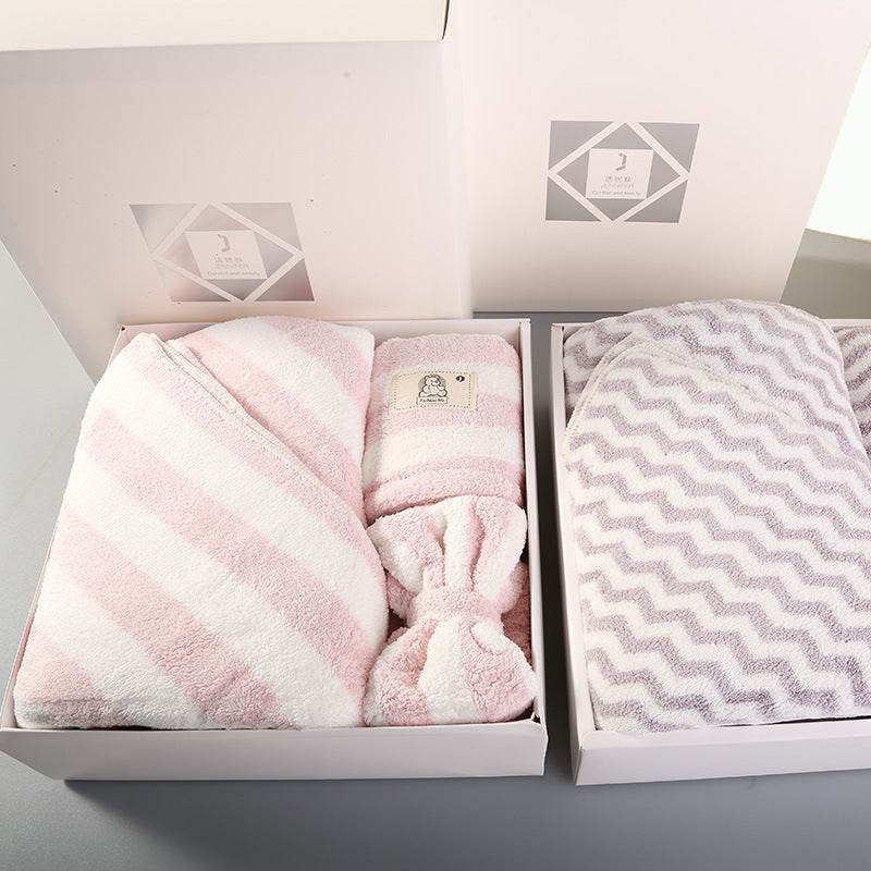 Household Simple Coral Fleece Dry Hair Towel Bath Band Set - Mubimart