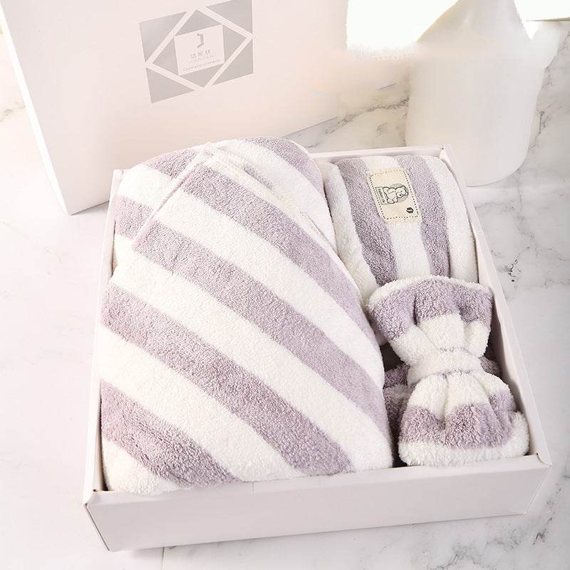 Household Simple Coral Fleece Dry Hair Towel Bath Band Set - Mubimart