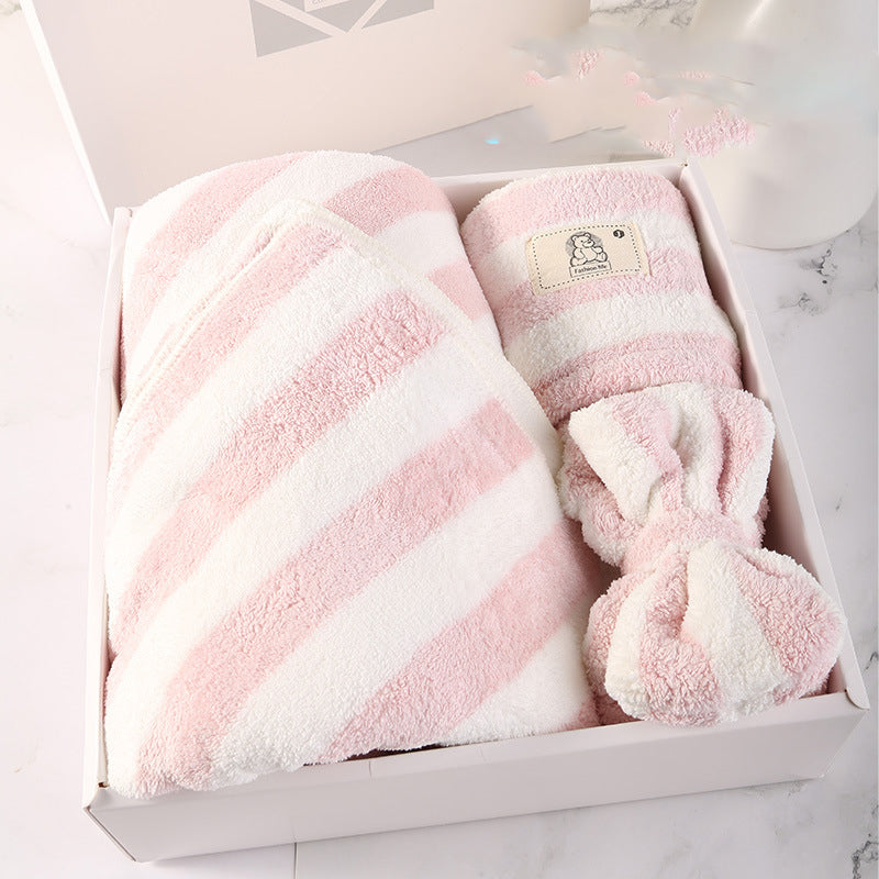 Household Simple Coral Fleece Dry Hair Towel Bath  Band Set - Mubimart -  