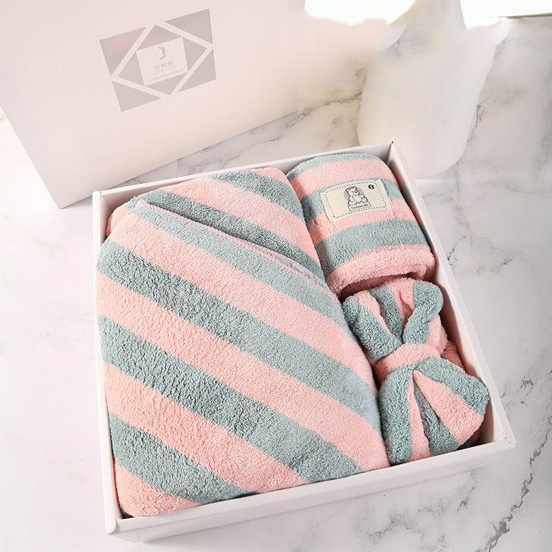 Household Simple Coral Fleece Dry Hair Towel Bath Band Set - Mubimart