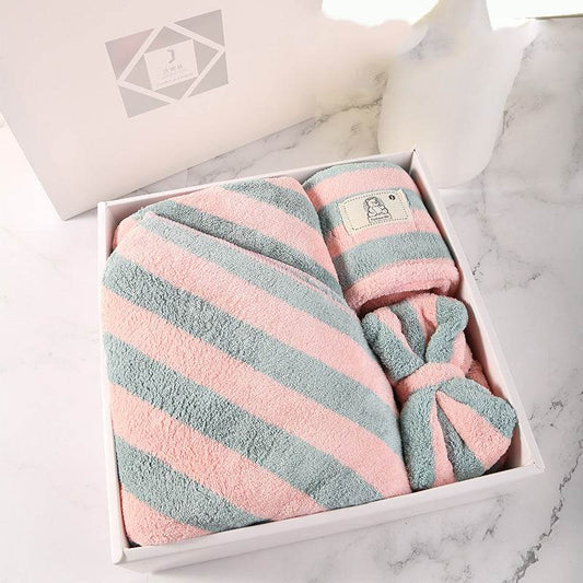 Household Simple Coral Fleece Dry Hair Towel Bath Band Set - Mubimart