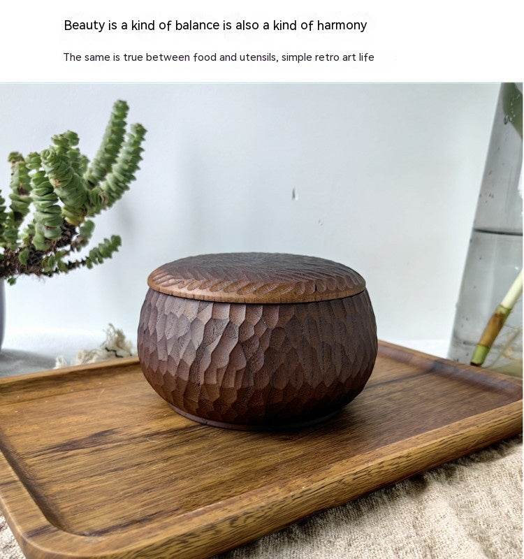 Household Wooden Bowl Internet Celebrity Eating Bowl Japanese Style Handmade Carving - Mubimart