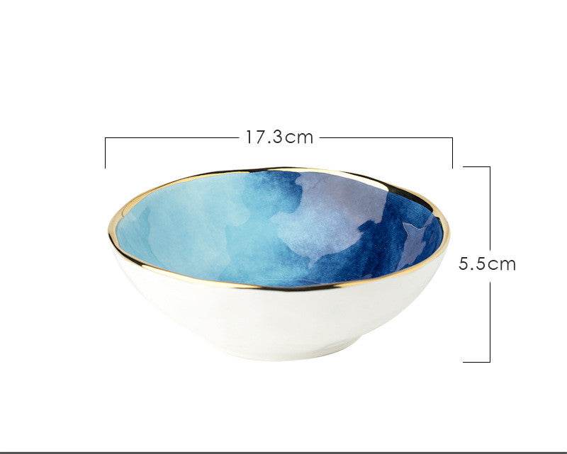 Household eating bowl ceramic soup bowl plate - Mubimart