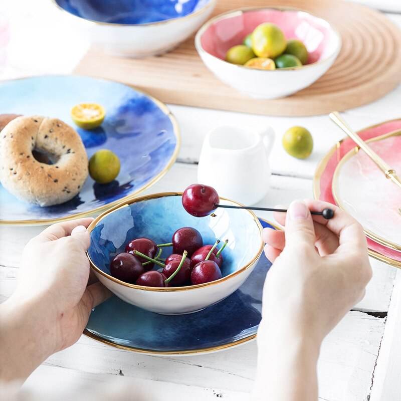 Household eating bowl ceramic soup bowl plate - Mubimart