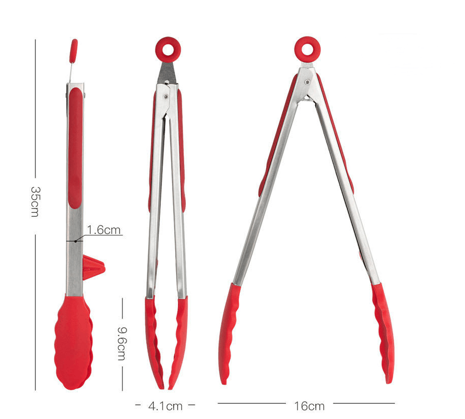 Household silicone food tongs stainless steel barbecue tongs - Mubimart