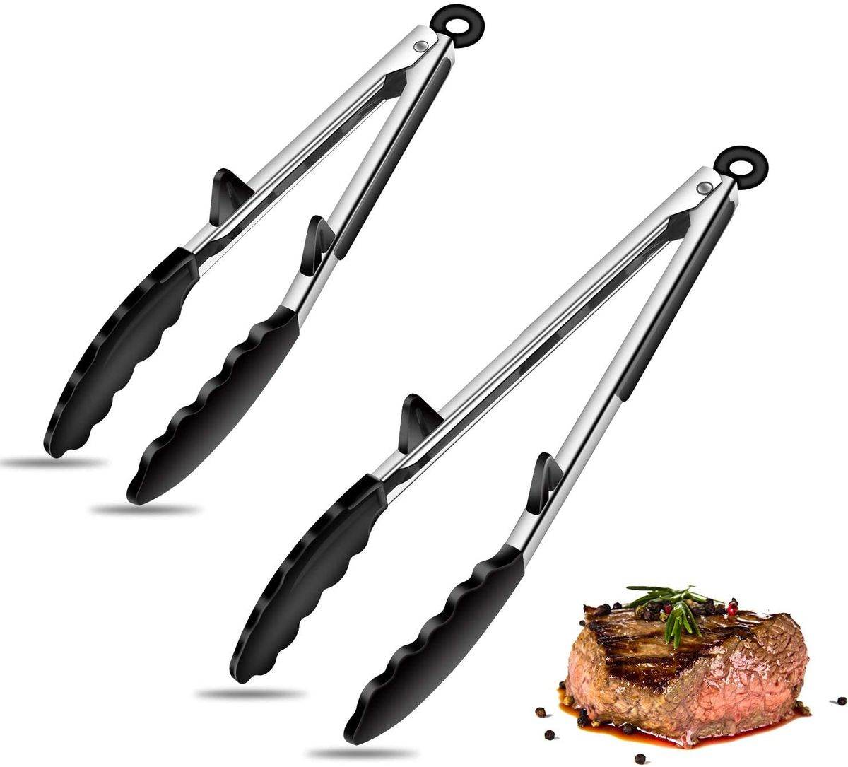 Household silicone food tongs stainless steel barbecue tongs - Mubimart