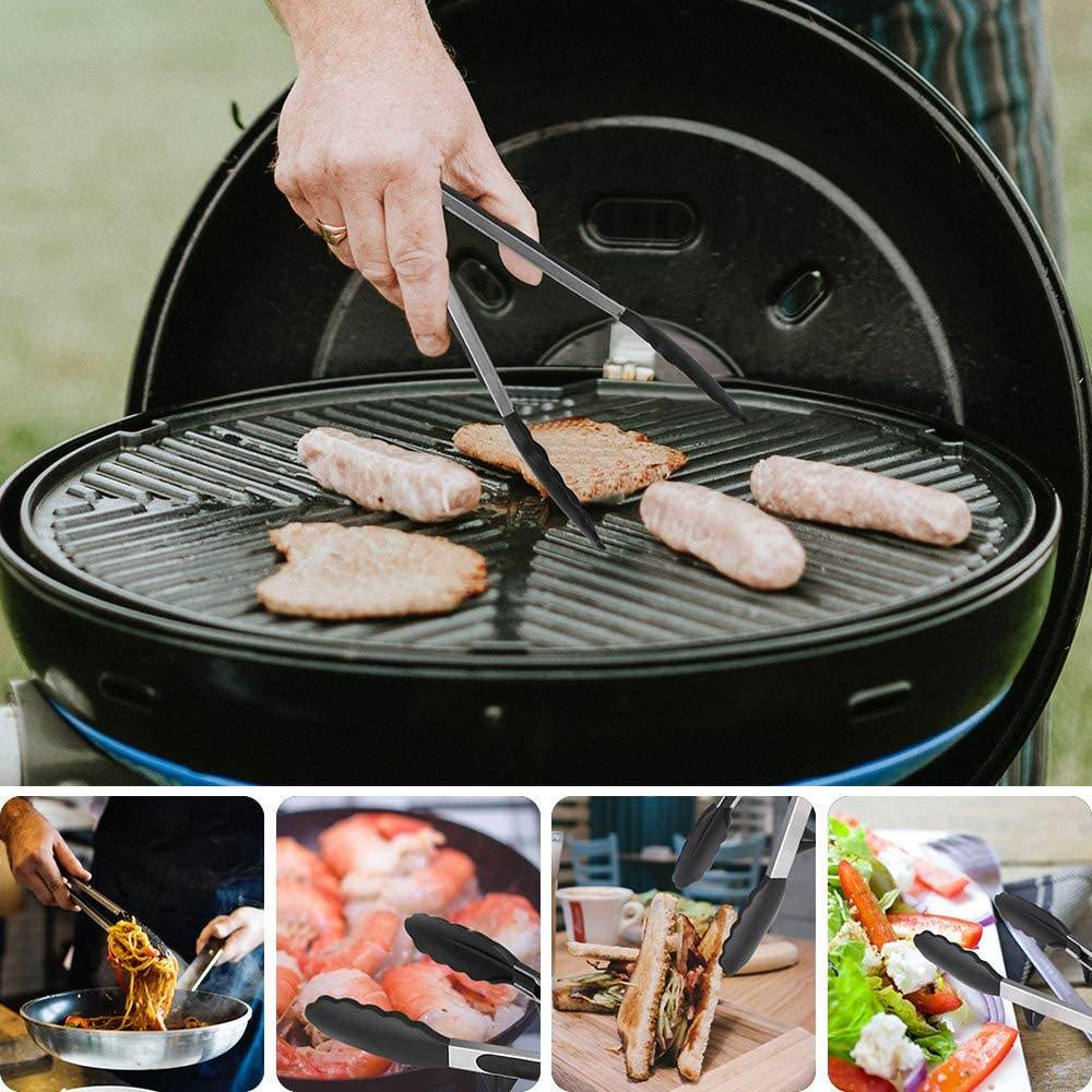 Household silicone food tongs stainless steel barbecue tongs - Mubimart