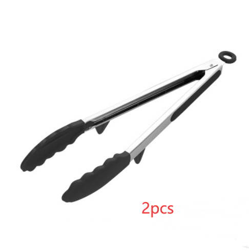 Household silicone food tongs stainless steel barbecue tongs - Mubimart -  