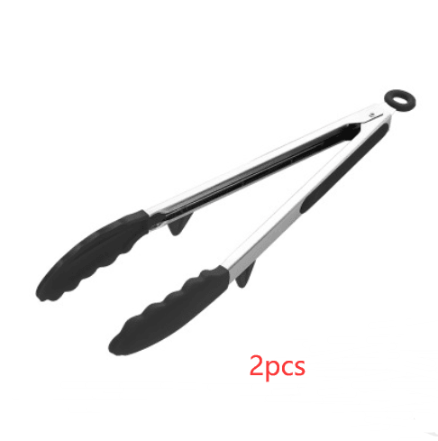 Household silicone food tongs stainless steel barbecue tongs - Mubimart