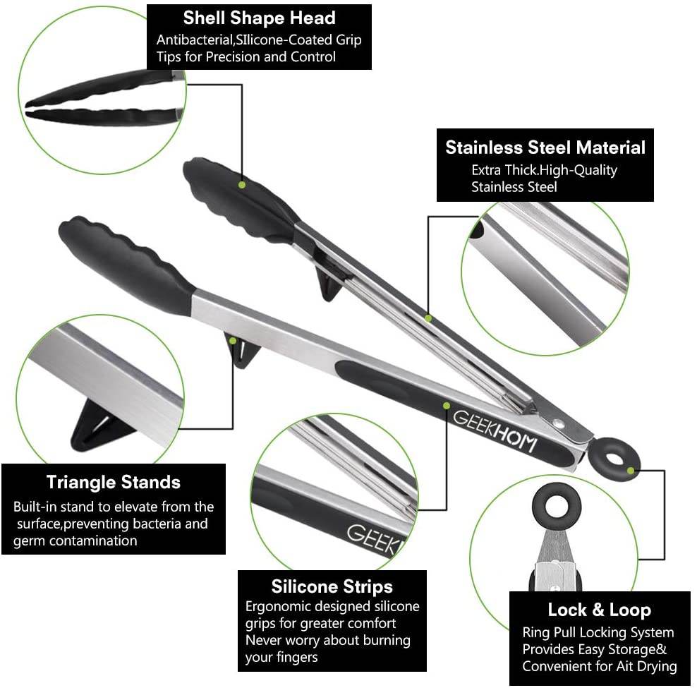 Household silicone food tongs stainless steel barbecue tongs - Mubimart