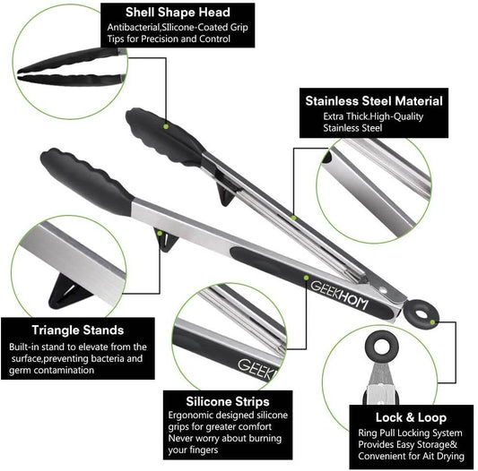 Household silicone food tongs stainless steel barbecue tongs - Mubimart