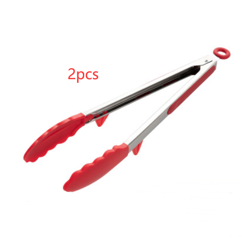 Household silicone food tongs stainless steel barbecue tongs - Mubimart -  