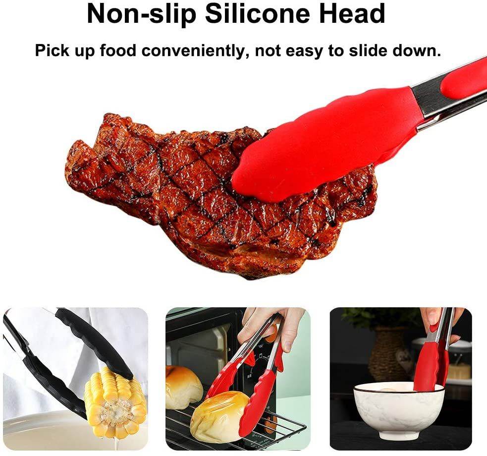 Household silicone food tongs stainless steel barbecue tongs - Mubimart