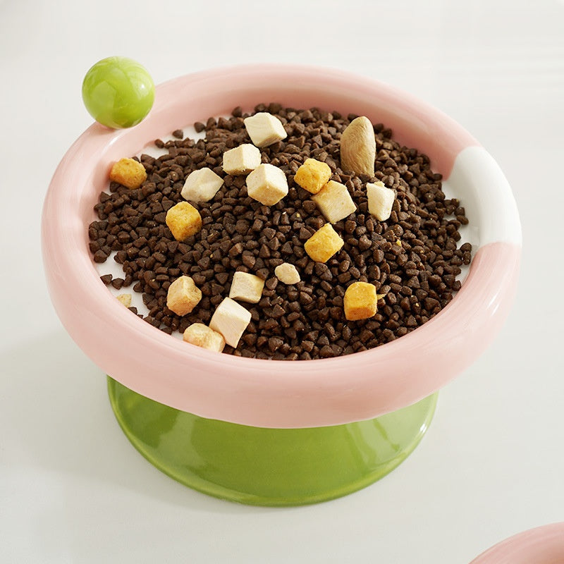 Ice Cream High Foot Ceramic Double Tone Cat Bowl - Mubimart -  