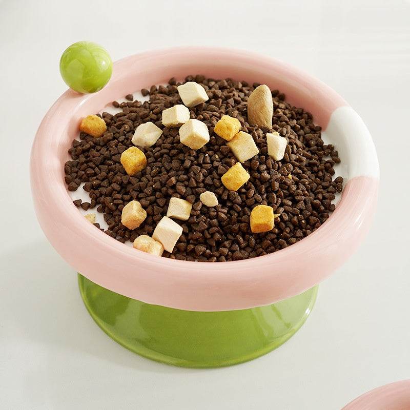 Ice Cream High Foot Ceramic Double Tone Cat Bowl - Mubimart