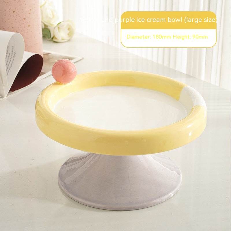 Ice Cream High Foot Ceramic Double Tone Cat Bowl - Mubimart