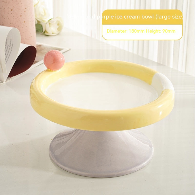 Ice Cream High Foot Ceramic Double Tone Cat Bowl - Mubimart -  