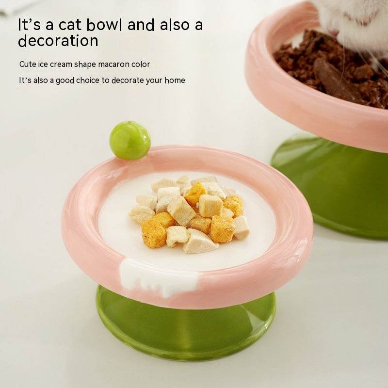 Ice Cream High Foot Ceramic Double Tone Cat Bowl - Mubimart