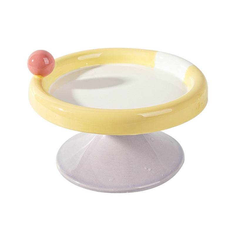 Ice Cream High Foot Ceramic Double Tone Cat Bowl - Mubimart